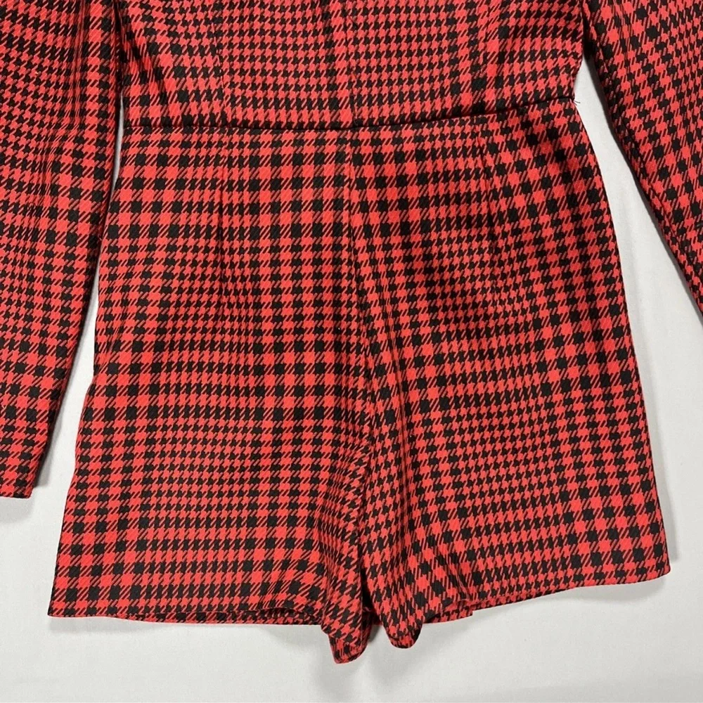 Zara Womens‎ Textured Weave Houndstooth Jumpsuit Romper Mini Blazer Dress Small